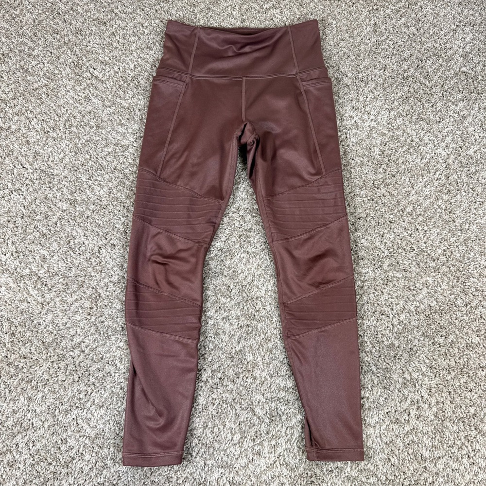 Athleta Inclination Moto Tight Women XSP Spiced Cabernet Metallic Ribbed Legging